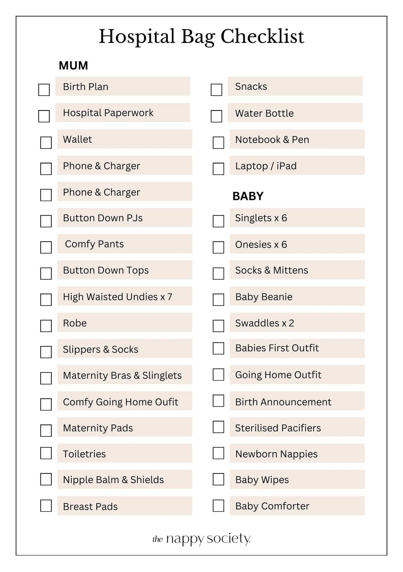 Hospital Bag Checklist