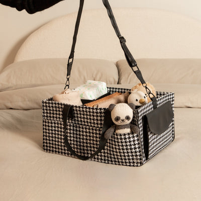 Houndstooth Black nappy caddy in the nursery