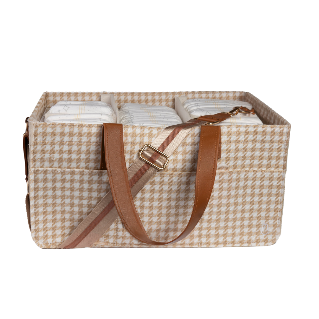 Bunnie Caddie Houndstooth Tan nappy caddy