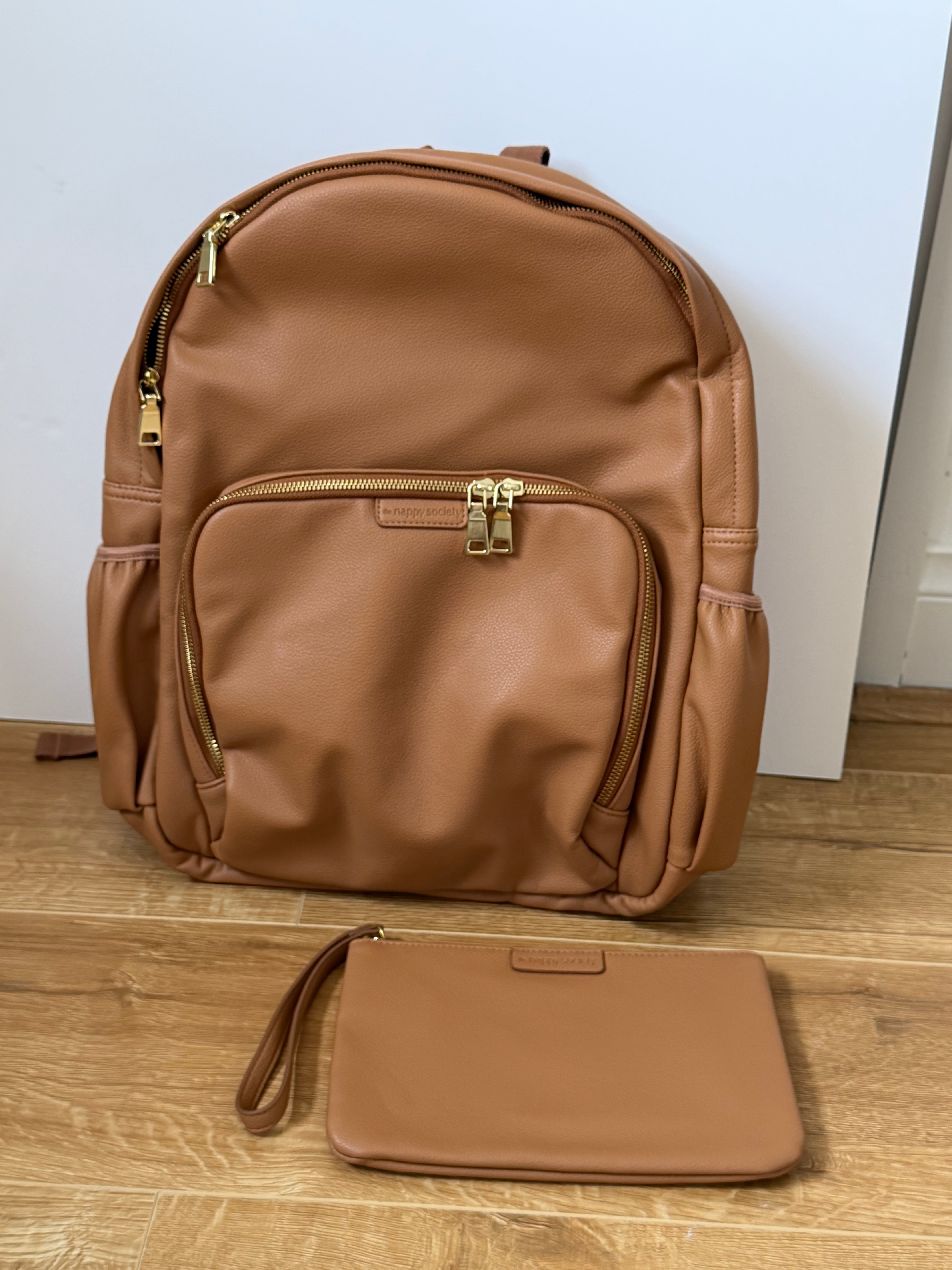 Tan Vegan Leather Baby Bag Backpack