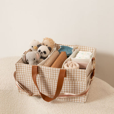 Houndstooth Tan nursery caddy with dividers