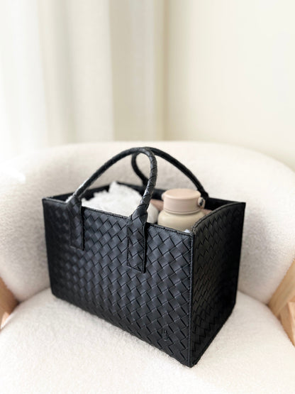 Mini Edition Black nappy caddy styled